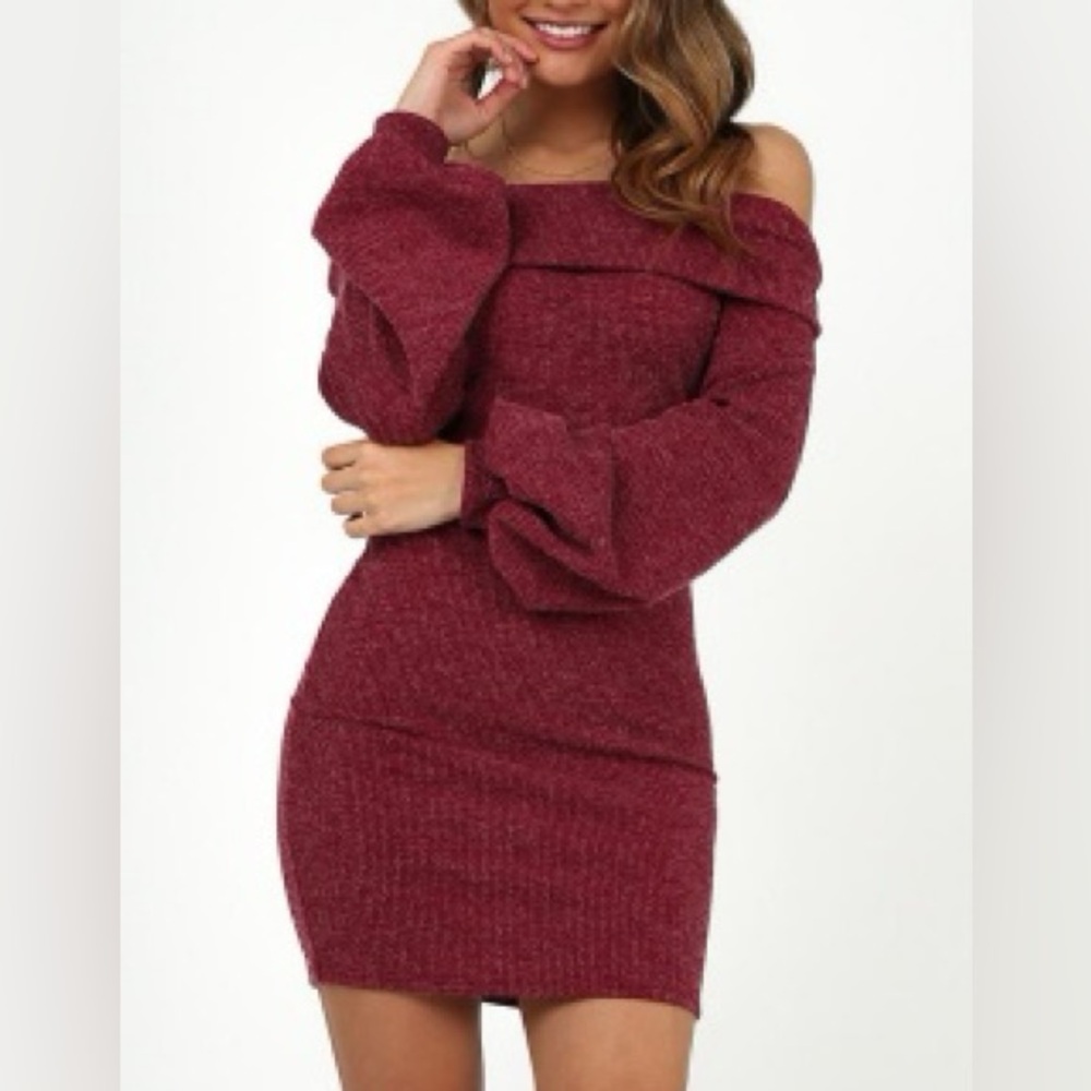 Showpo Goodbye Summer Knit Dress in Wine